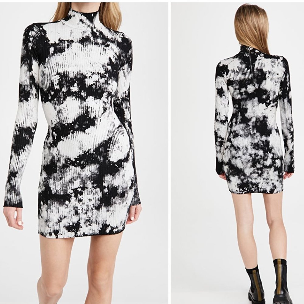 Cotton Citizen Black/White Tie-Dye Bodycon Dress, Size M
